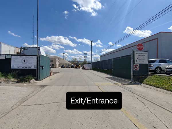 Marked exit and entrance lanes at the inspection station.