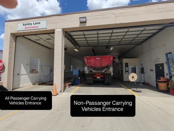 Separate entrances for passenger-carrying and non-passenger-carrying vehicles.